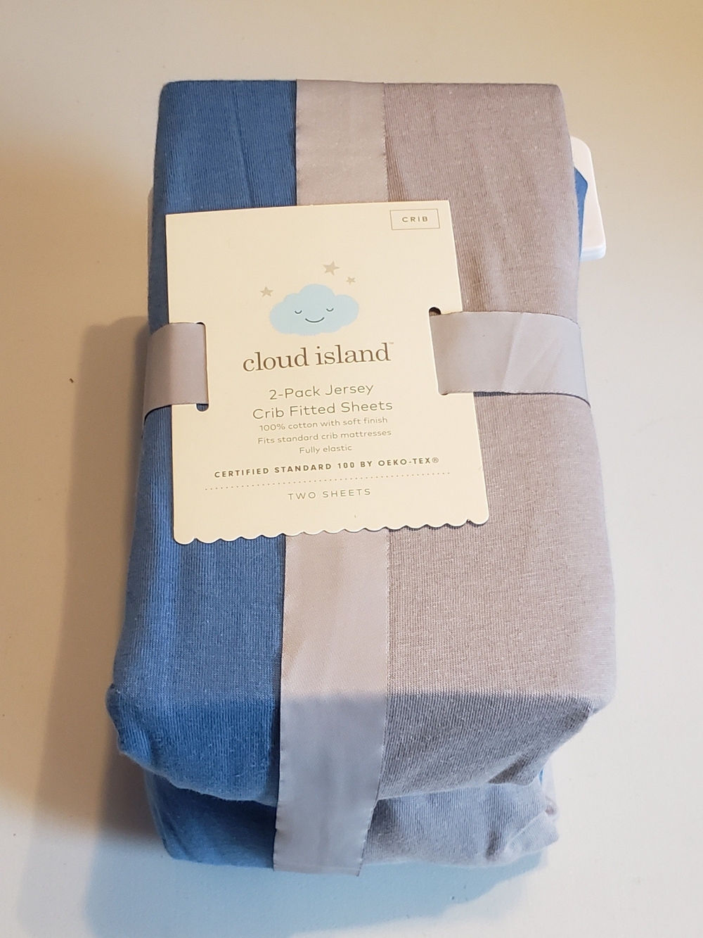 cloud island Blue and Gray 2-Pack Jersey Crib Fitted Sheets